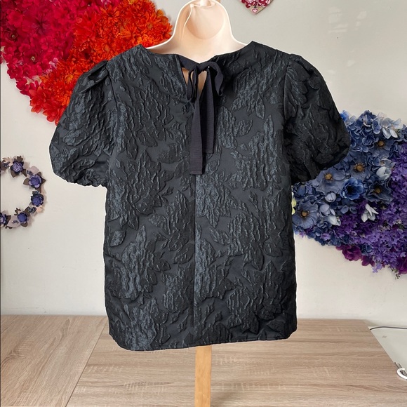 J.crew floral textured puff sleeve top with bow back - Picture 6 of 7